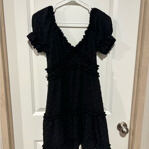 Black Ruffled Short Sleeve Dress